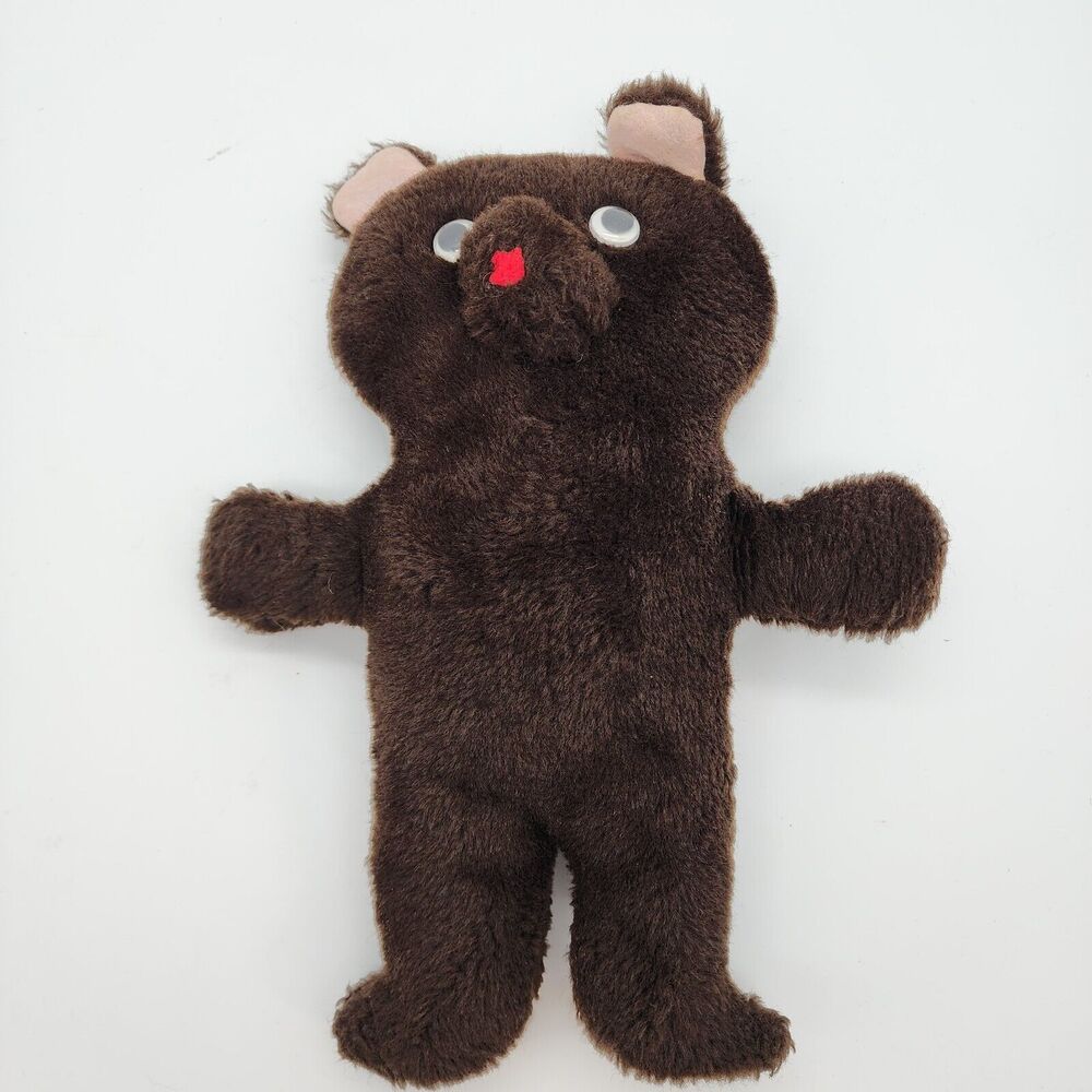 Vintage Brown Bear Plush 11" Red Nose Googly Eyes Hand Stitched Knickerbocker